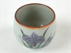 Japanese Ceramic Teacup Vtg Iris Flower Crackle Glaze White Yunomi Sencha TC414