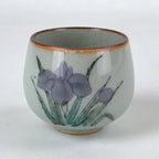 Japanese Ceramic Teacup Vtg Iris Flower Crackle Glaze White Yunomi Sencha TC414