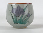 Japanese Ceramic Teacup Vtg Iris Flower Crackle Glaze White Yunomi Sencha TC415