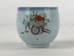 Japanese Ceramic Teacup Vtg Kutani Ware Yunomi Blue Flower Pottery TC391