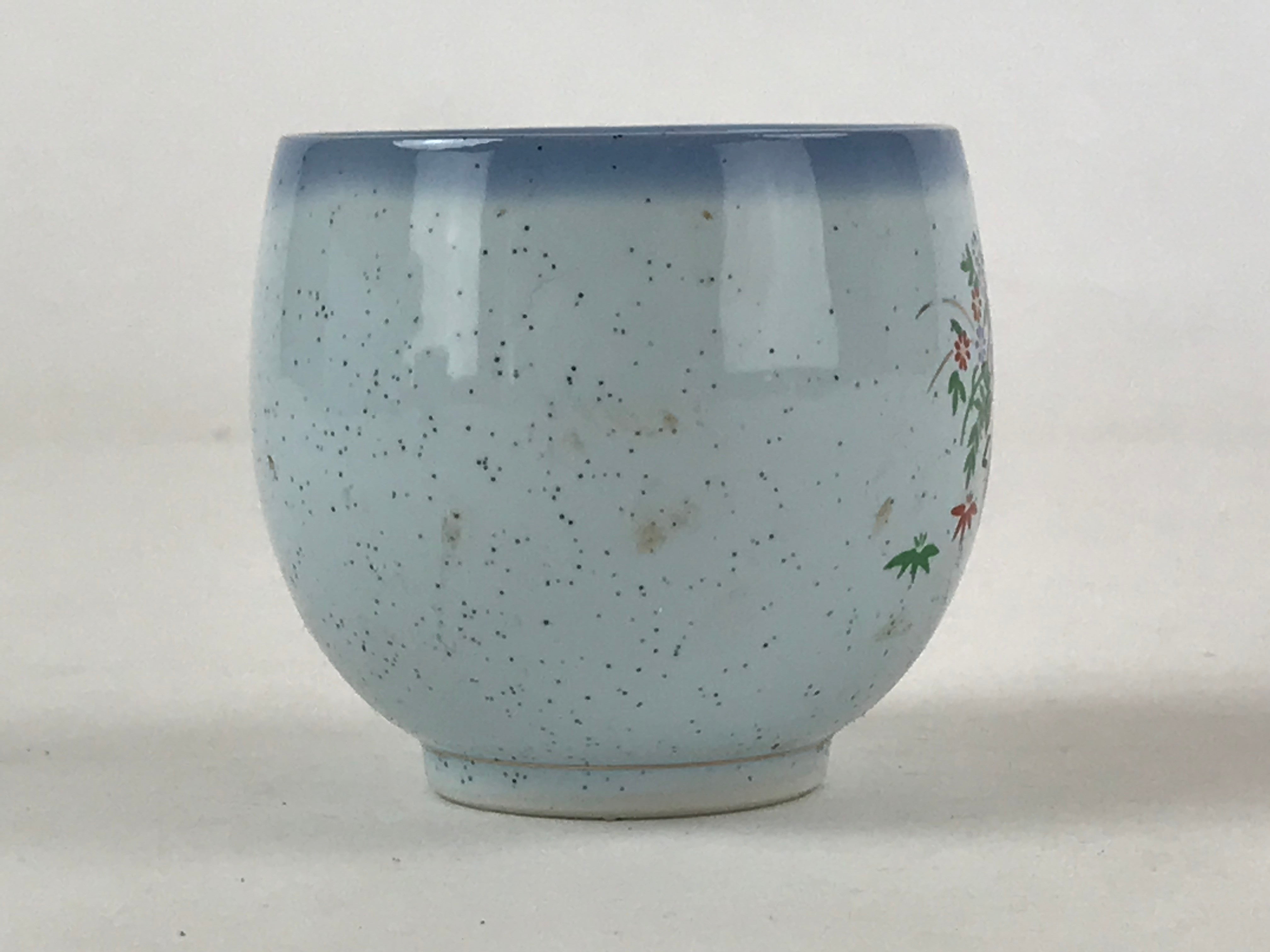 Japanese Ceramic Teacup Vtg Kutani Ware Yunomi Blue Flower Pottery TC391