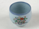 Japanese Ceramic Teacup Vtg Kutani Ware Yunomi Blue Flower Pottery TC391