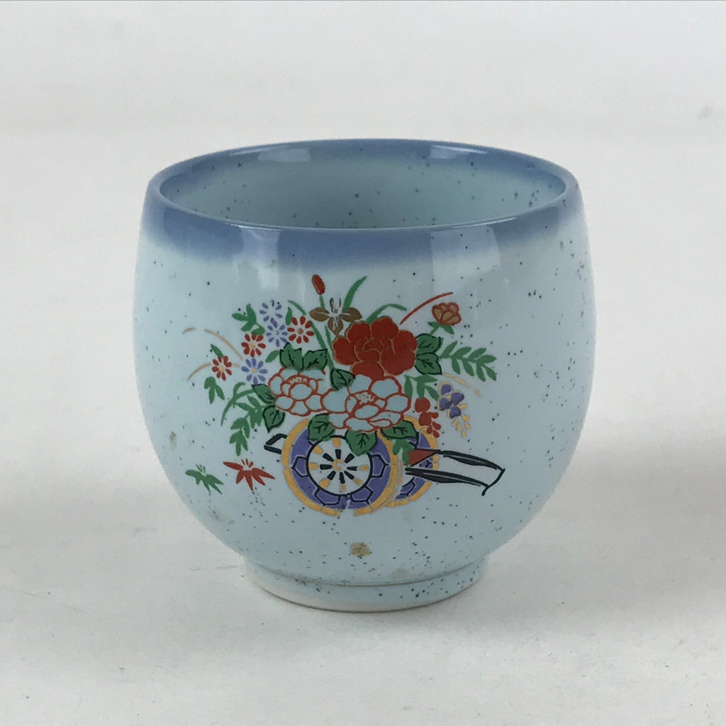 Japanese Ceramic Teacup Vtg Kutani Ware Yunomi Blue Flower Pottery TC391