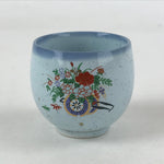 Japanese Ceramic Teacup Vtg Kutani Ware Yunomi Blue Flower Pottery TC391