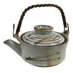 Japanese Ceramic Teapot Kyusu Reed Handle White Brown Pine Needle Design Y109