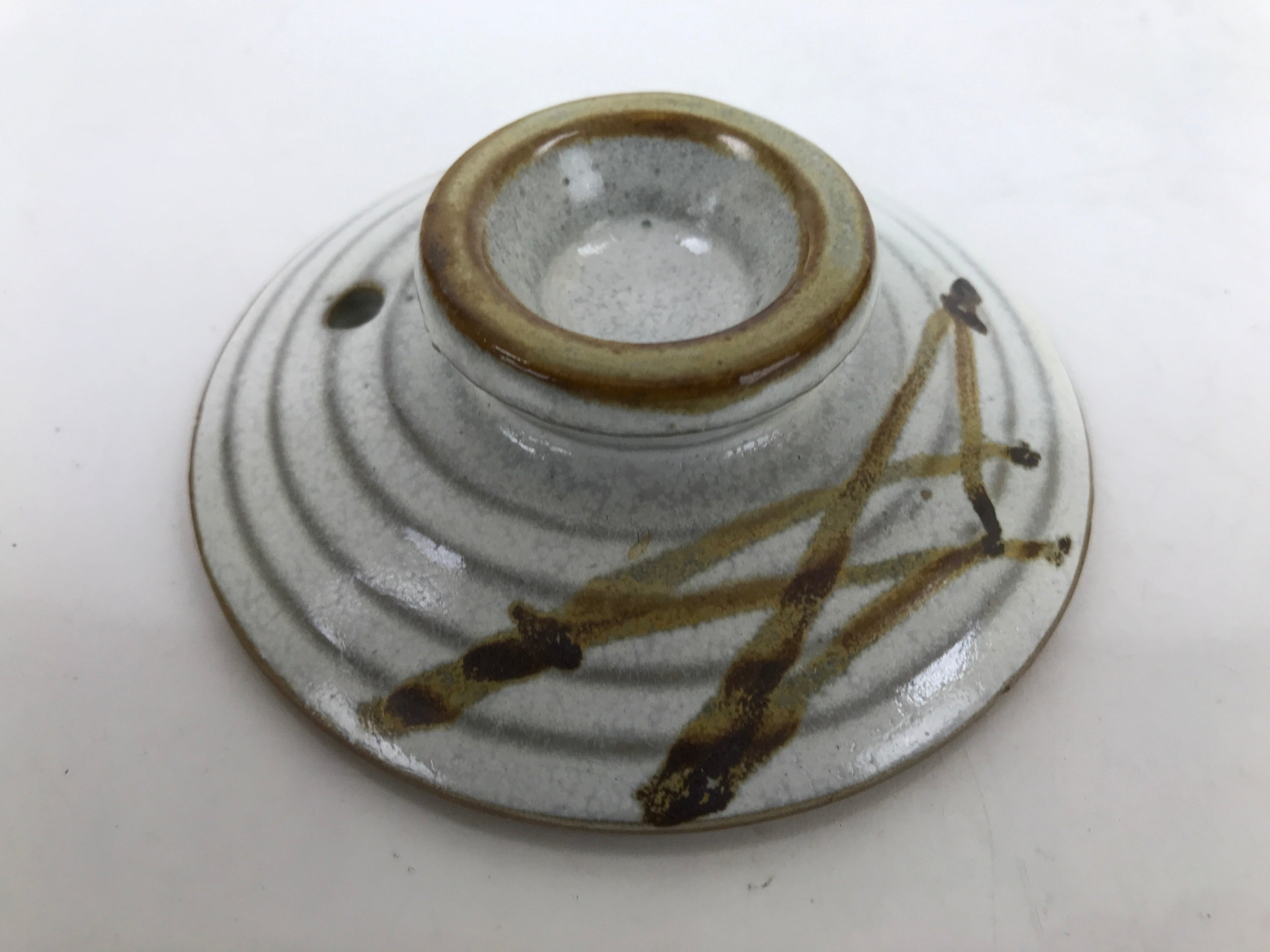 Japanese Ceramic Teapot Kyusu Reed Handle White Brown Pine Needle Design Y110