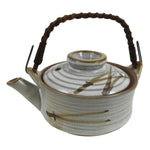 Japanese Ceramic Teapot Kyusu Reed Handle White Brown Pine Needle Design Y110