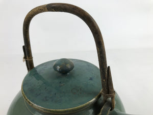 Japanese Ceramic Teapot Kyusu Vtg Bamboo Handle Momoda Hikaru Blue Green Y67