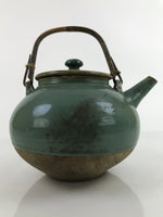 Japanese Ceramic Teapot Kyusu Vtg Bamboo Handle Momoda Hikaru Blue Green Y67