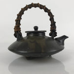 Japanese Ceramic Teapot Kyusu Vtg Dried Vine Handle Gray Brown Glaze PY747