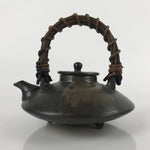 Japanese Ceramic Teapot Kyusu Vtg Dried Vine Handle Gray Brown Glaze PY747