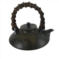 Japanese Ceramic Teapot Kyusu Vtg Dried Vine Handle Gray Brown Glaze PY747