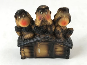 Japanese Ceramic Three Wise Monkeys Coin Bank Vtg Sanzaru Chokin Bako BD954