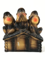 Japanese Ceramic Three Wise Monkeys Coin Bank Vtg Sanzaru Chokin Bako BD954