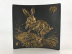 Japanese Ceramic Tile Etogawara Zodiac Decoration Vtg Rabbit Figurine Gold BD913
