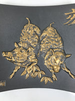 Japanese Ceramic Tokoname Ware Decorative Plate Square Zodiac Wild Boar PX787