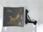 Japanese Ceramic Tokoname Ware Decorative Plate Vtg Square Zodiac Tiger PX786