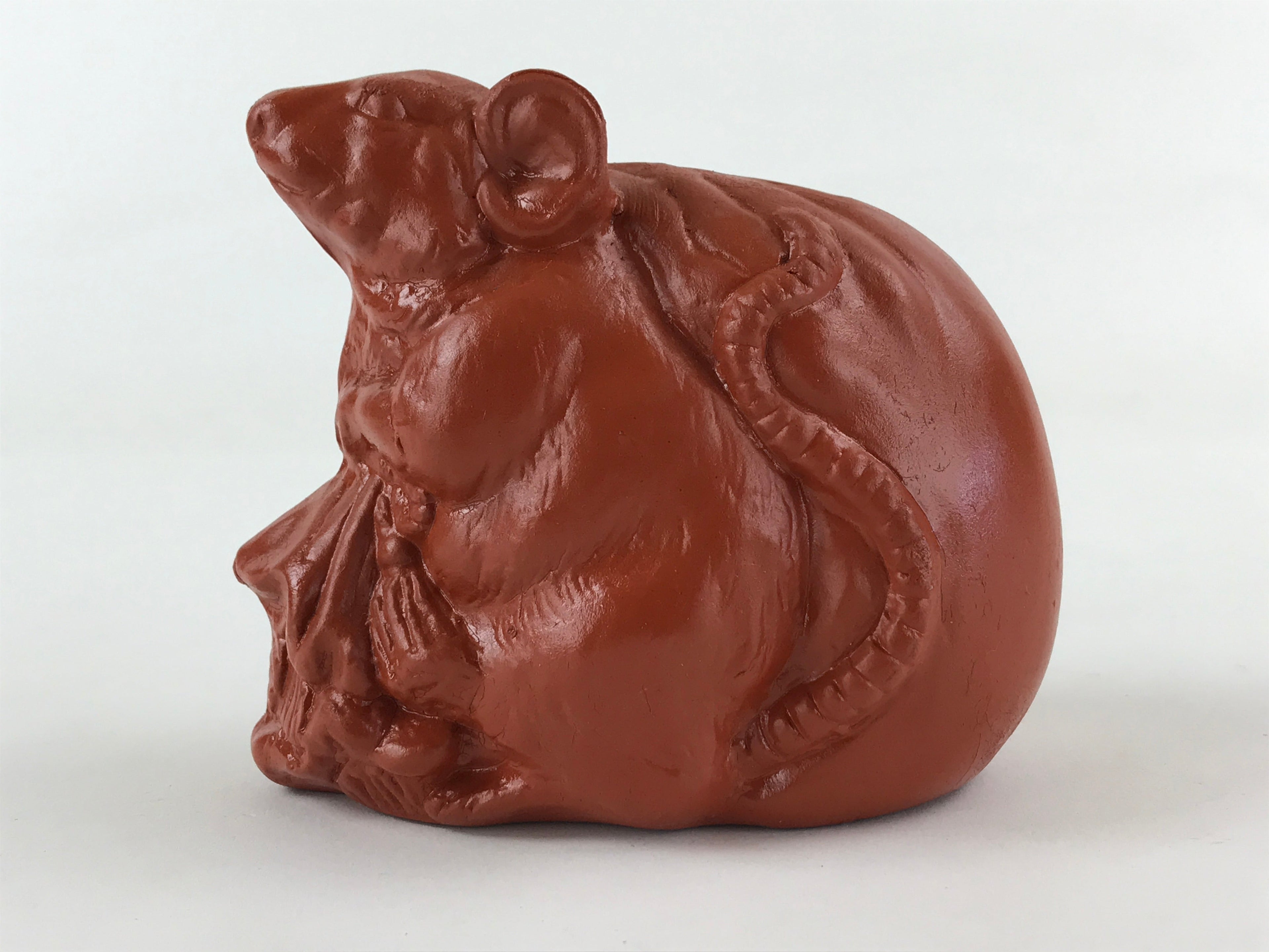 Japanese Ceramic Tokoname ware Zodiac Decoration Mouse Piggy Bank Red Clay BD898