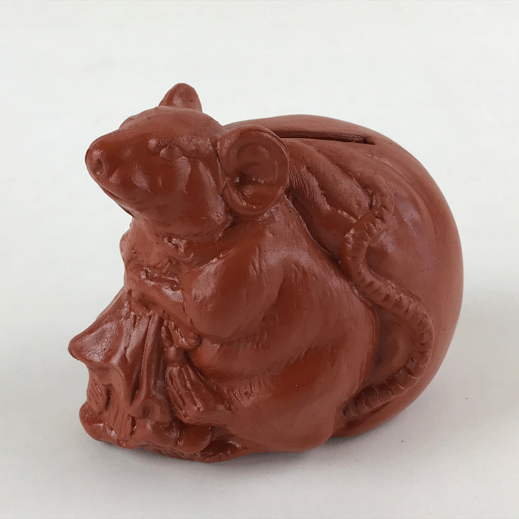 Japanese Ceramic Tokoname ware Zodiac Decoration Mouse Piggy Bank Red Clay BD898
