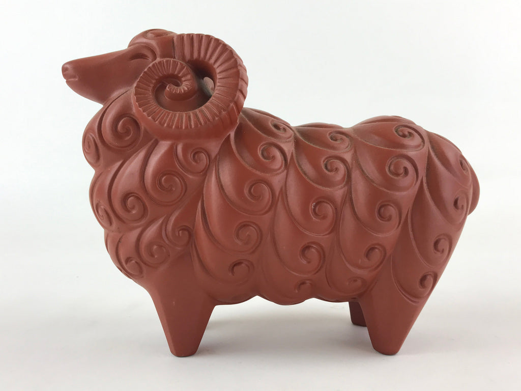 Japanese Ceramic Tokoname ware Zodiac Decoration Vtg Sheep Statue Red Clay BD896