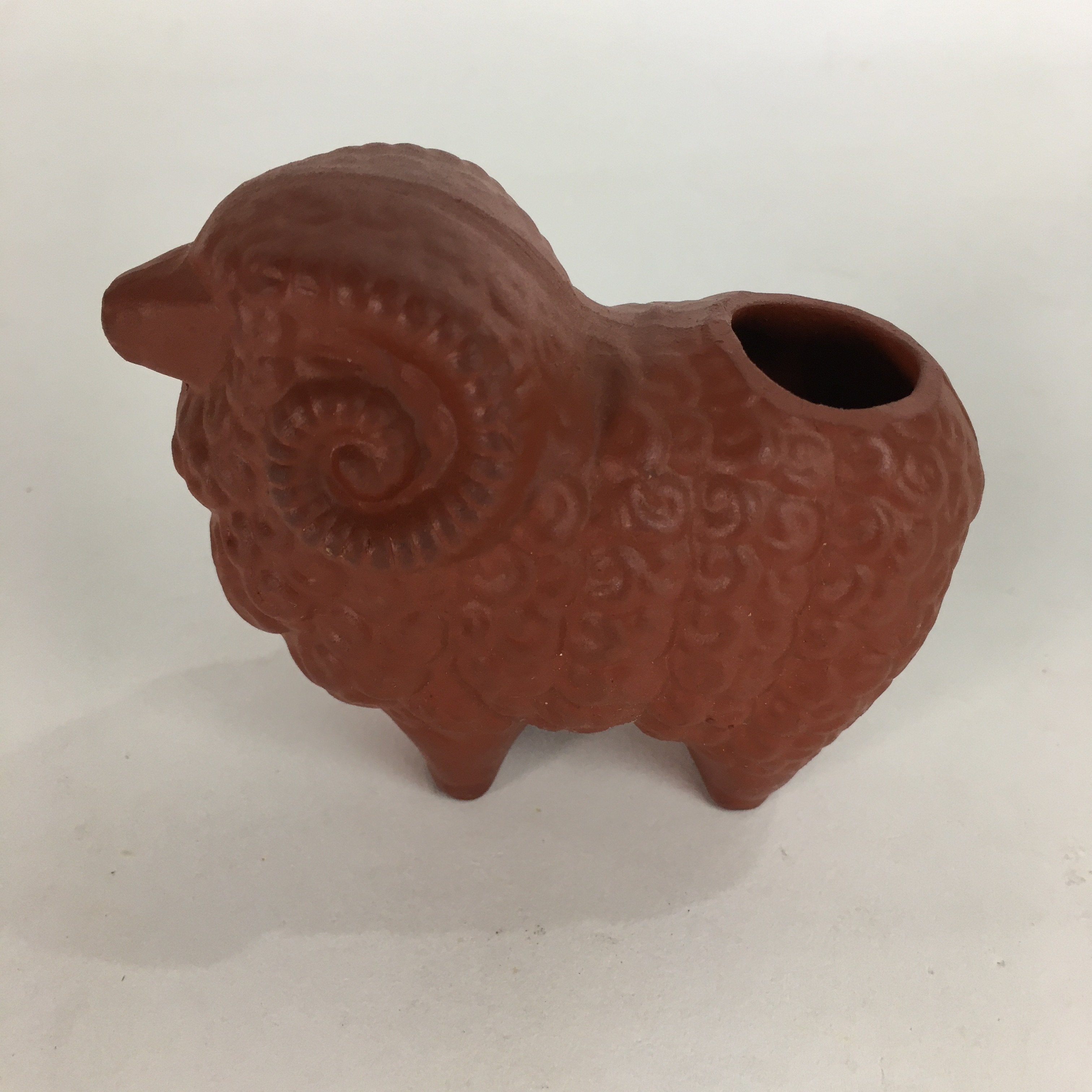 Japanese Ceramic Tooth Pick Stand Figurine Vtg Pottery Red Clay Sheep KF565