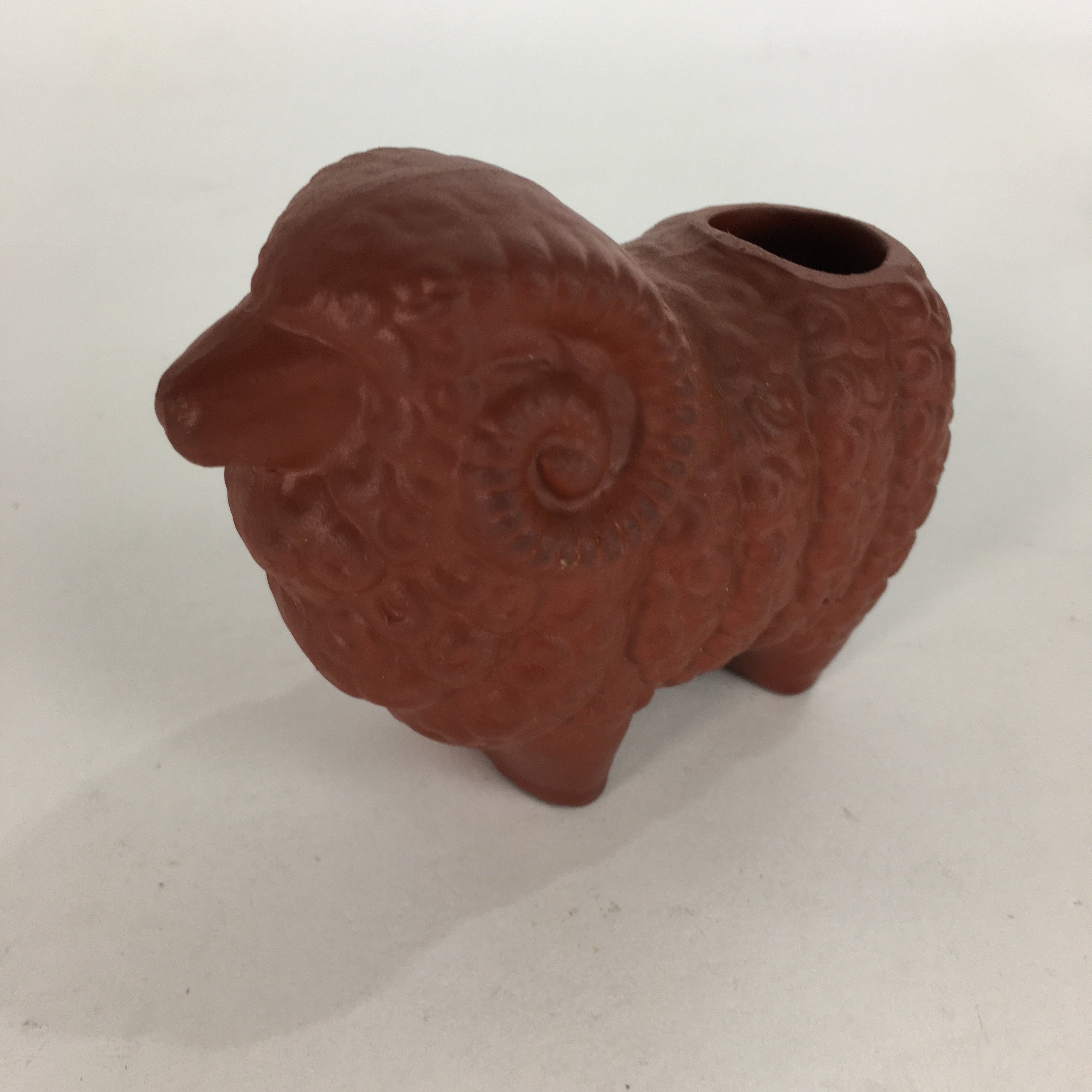 Japanese Ceramic Tooth Pick Stand Figurine Vtg Pottery Red Clay Sheep KF565