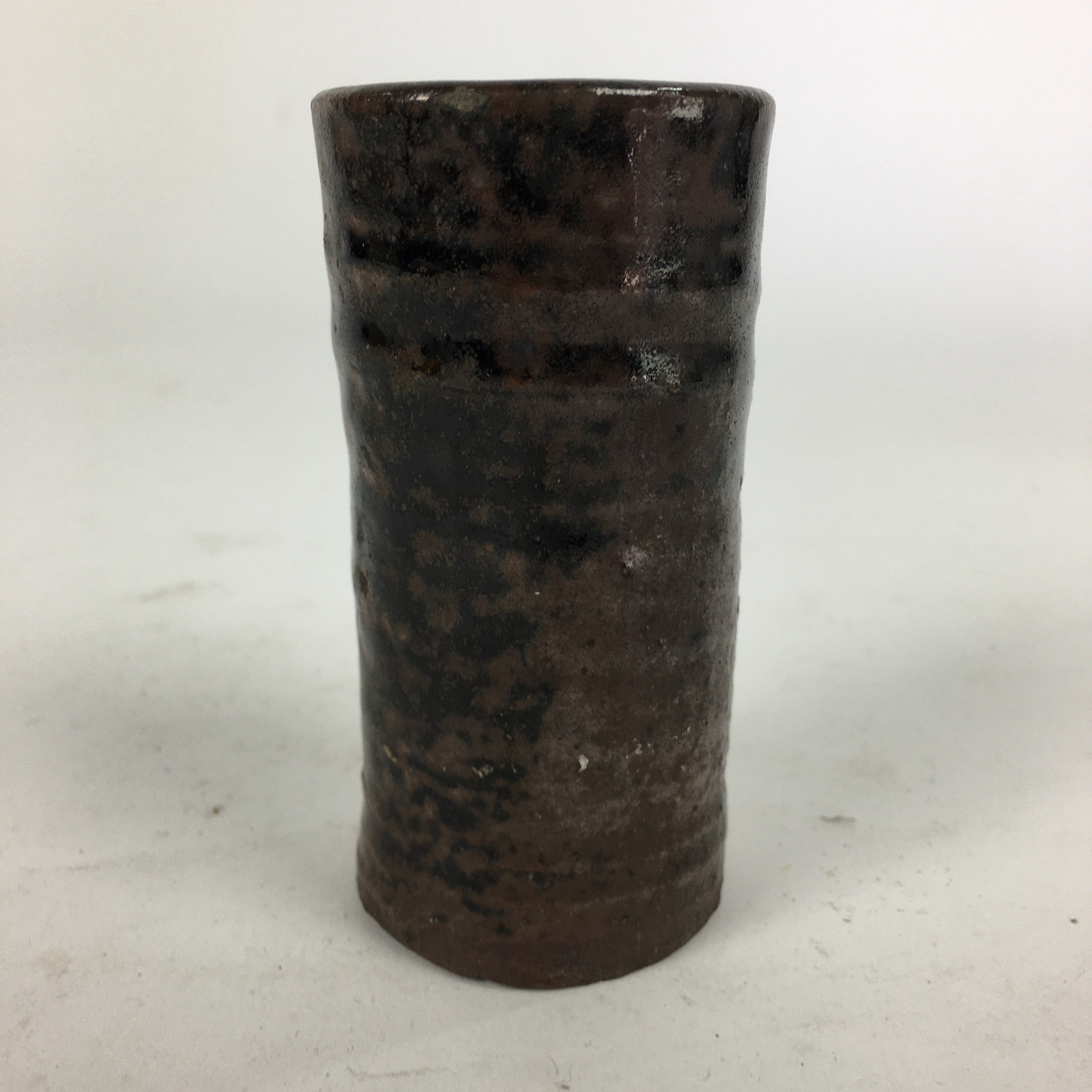 Japanese Ceramic Toothpick Holder Vtg Pottery Cylindrical Brown Yakimono PP847