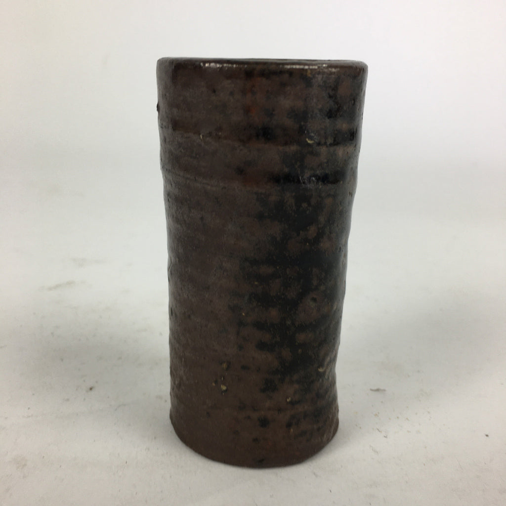 Japanese Ceramic Toothpick Holder Vtg Pottery Cylindrical Brown Yakimono PP847