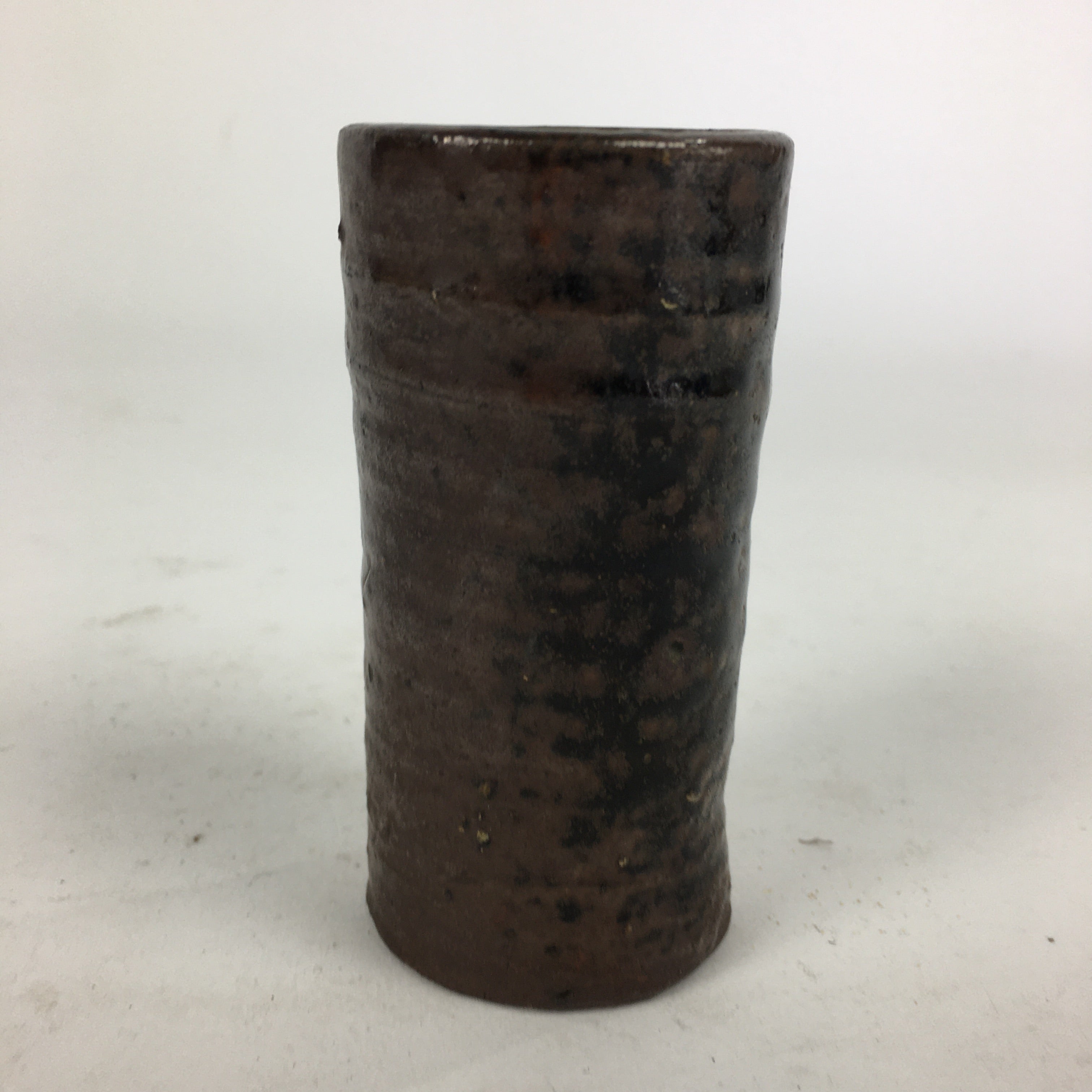 Japanese Ceramic Toothpick Holder Vtg Pottery Cylindrical Brown Yakimono PP847