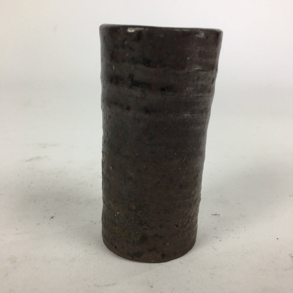 Japanese Ceramic Toothpick Holder Vtg Pottery Cylindrical Brown Yakimono PP847