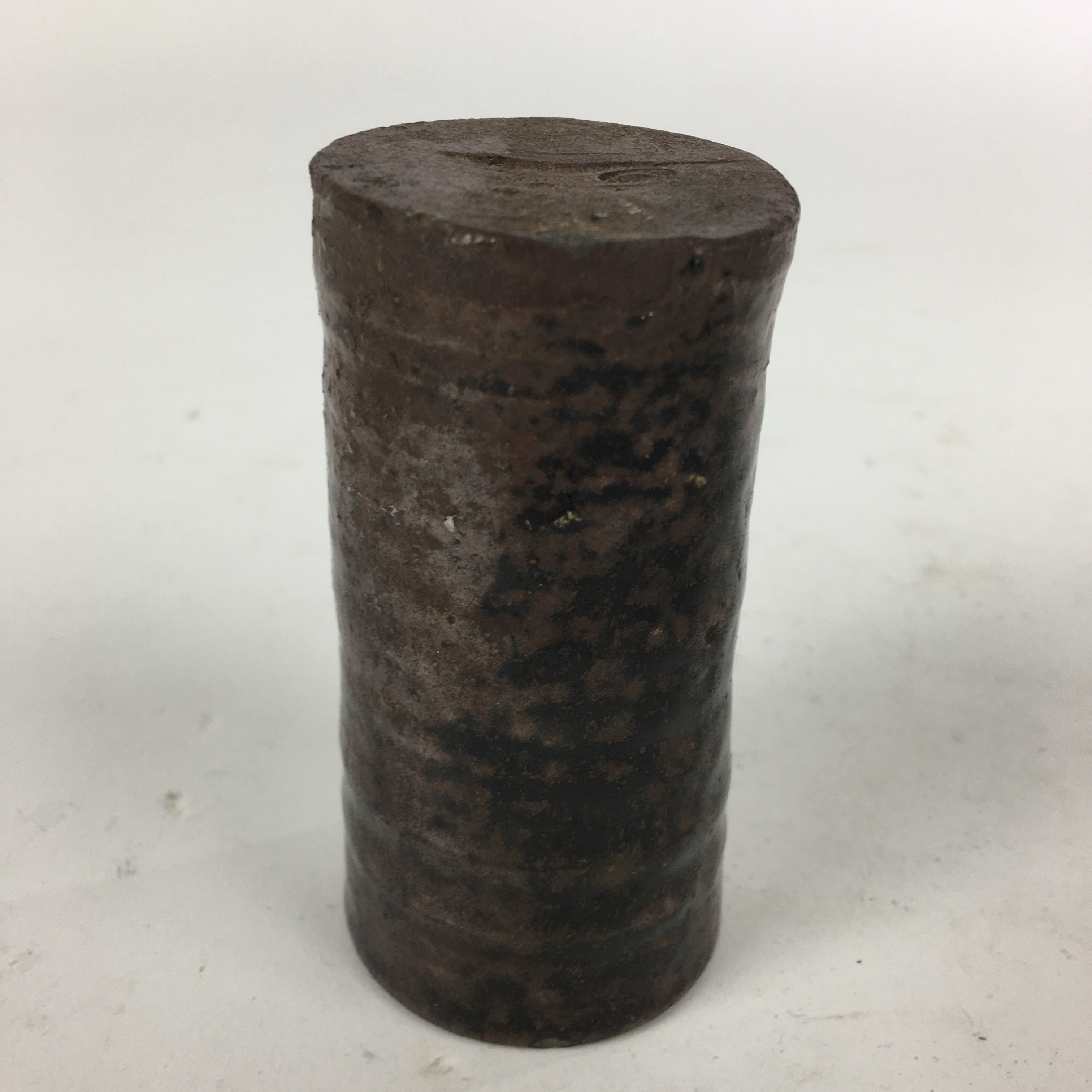 Japanese Ceramic Toothpick Holder Vtg Pottery Cylindrical Brown Yakimono PP847
