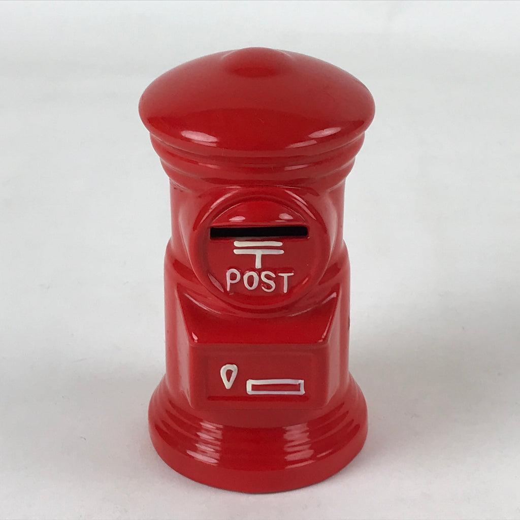 Japanese Ceramic Traditional Mailbox Piggy Bank Vtg Chokin Bako Statue Red BD942