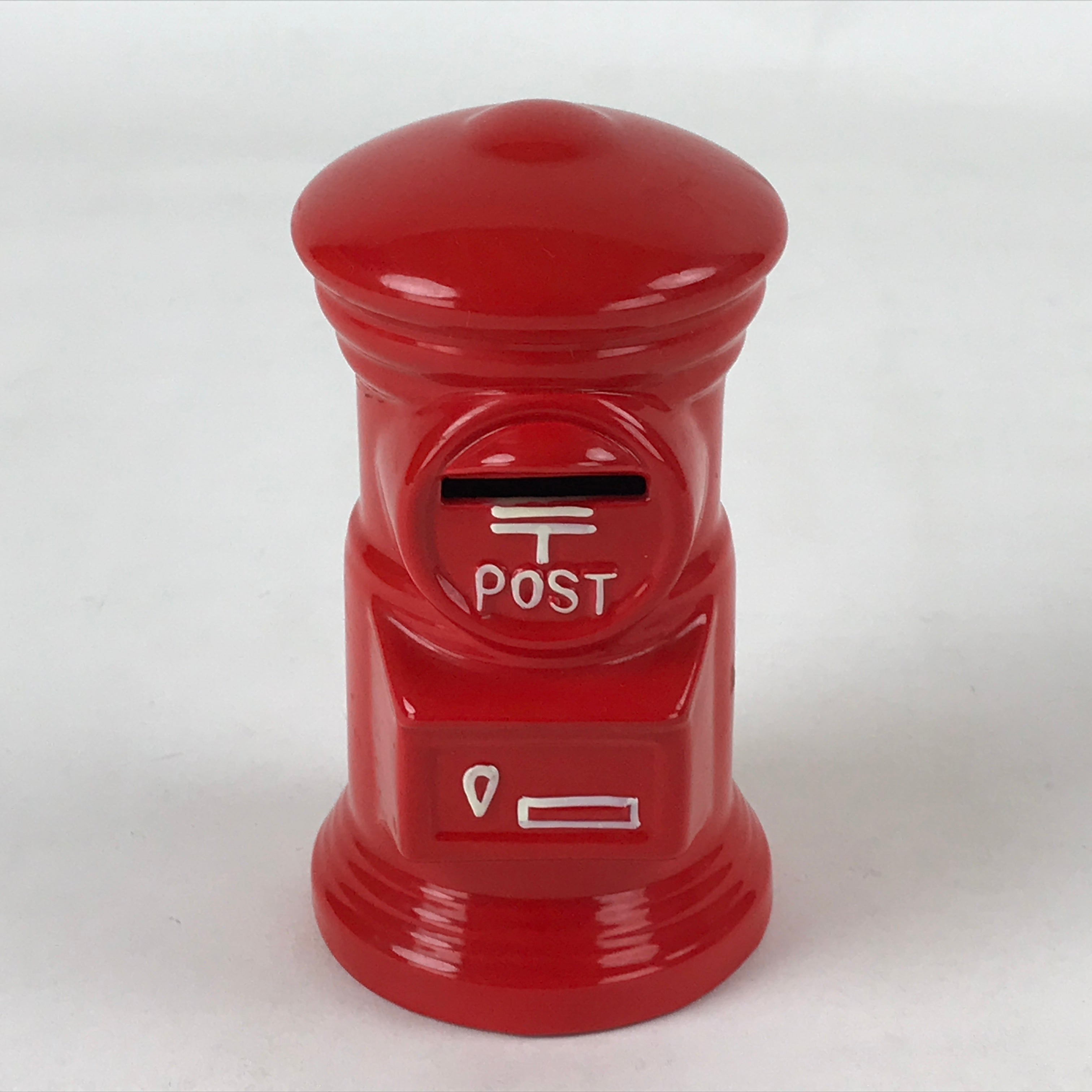 Japanese Ceramic Traditional Mailbox Piggy Bank Vtg Chokin Bako Statue Red BD942