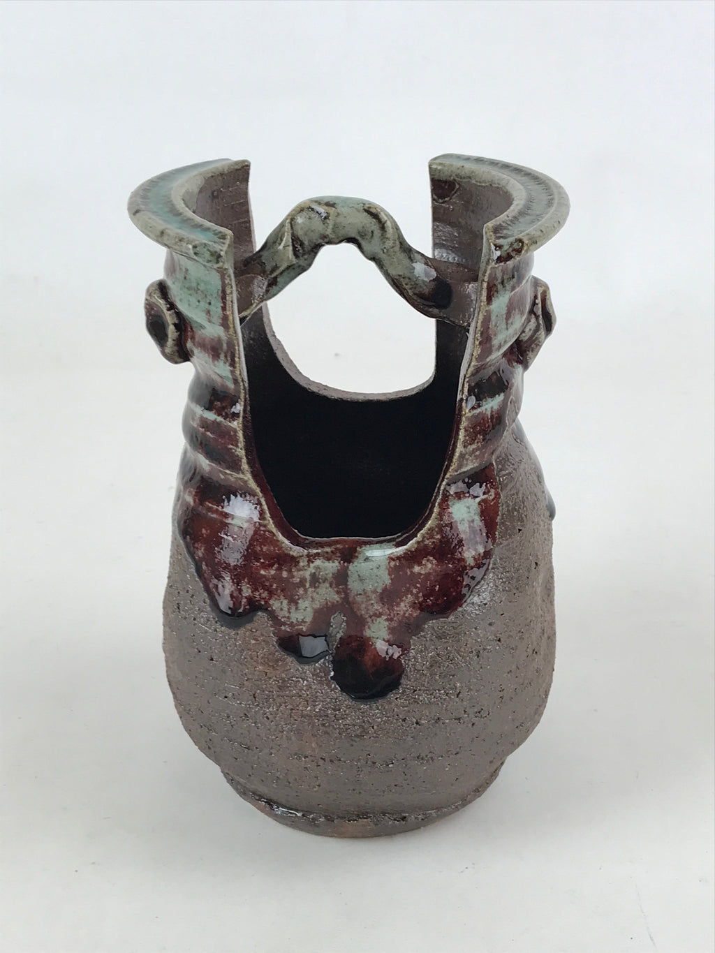 Japanese Ceramic Vase Kabin Vtg Brown Ikebana Flower Arrangement Box FK72