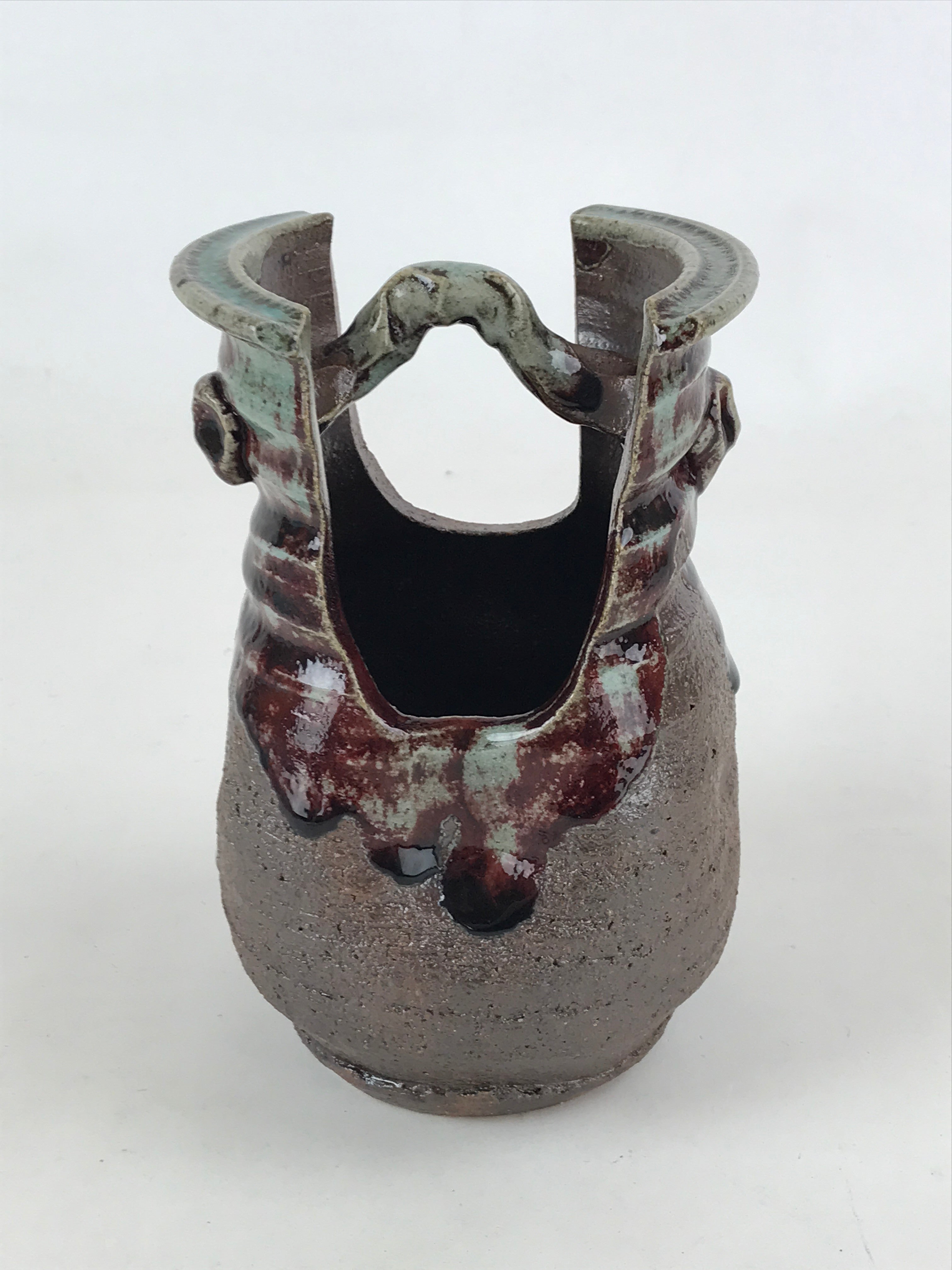 Japanese Ceramic Vase Kabin Vtg Brown Ikebana Flower Arrangement Box FK72