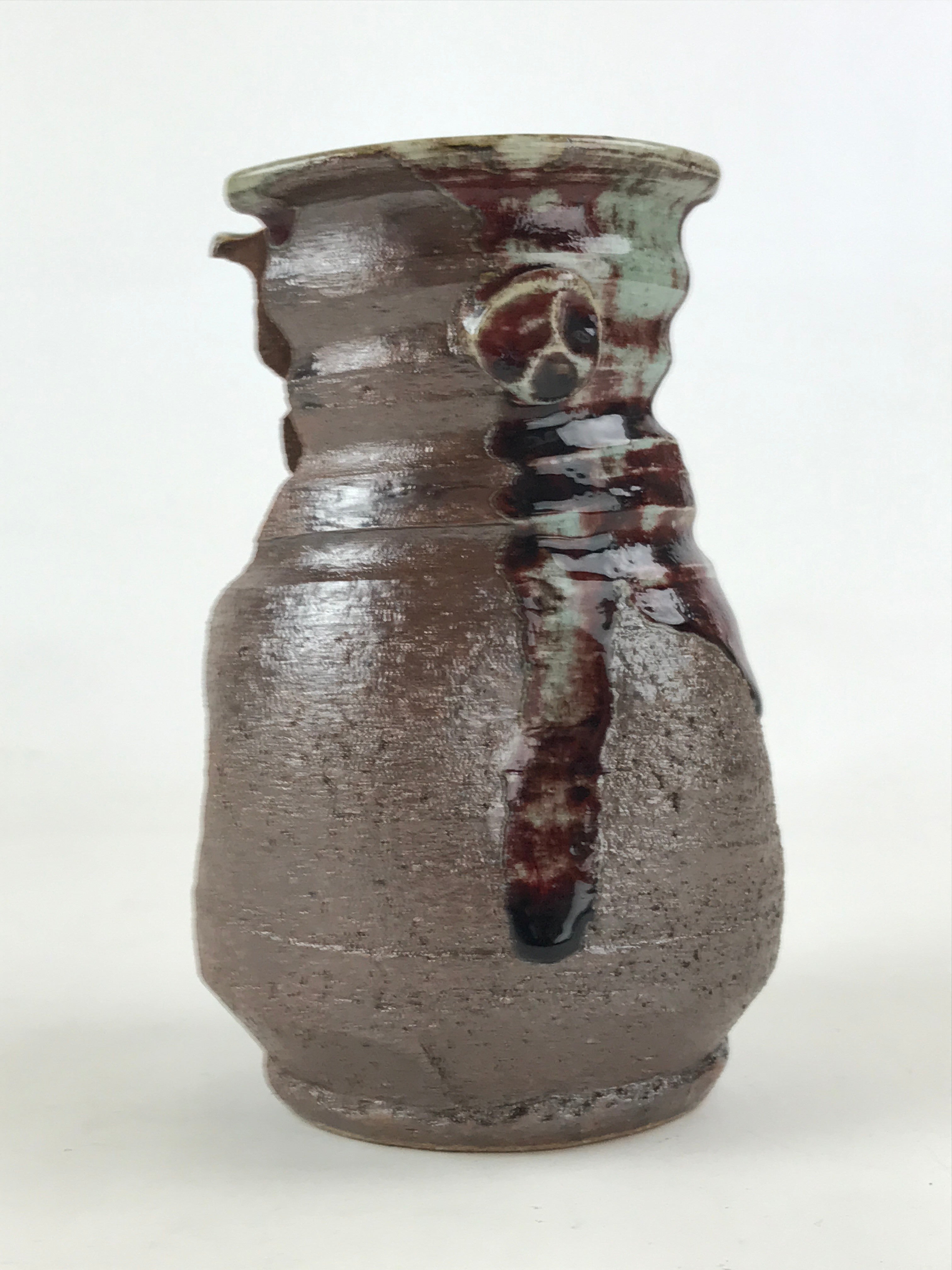Japanese Ceramic Vase Kabin Vtg Brown Ikebana Flower Arrangement Box FK72