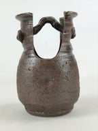 Japanese Ceramic Vase Kabin Vtg Brown Ikebana Flower Arrangement Box FK72