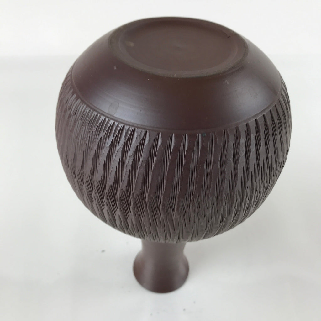 Japanese Ceramic Vase Kabin Vtg Ikebana Flower Arrangement Dark Brown FK93