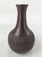 Japanese Ceramic Vase Kabin Vtg Ikebana Flower Arrangement Dark Brown FK93