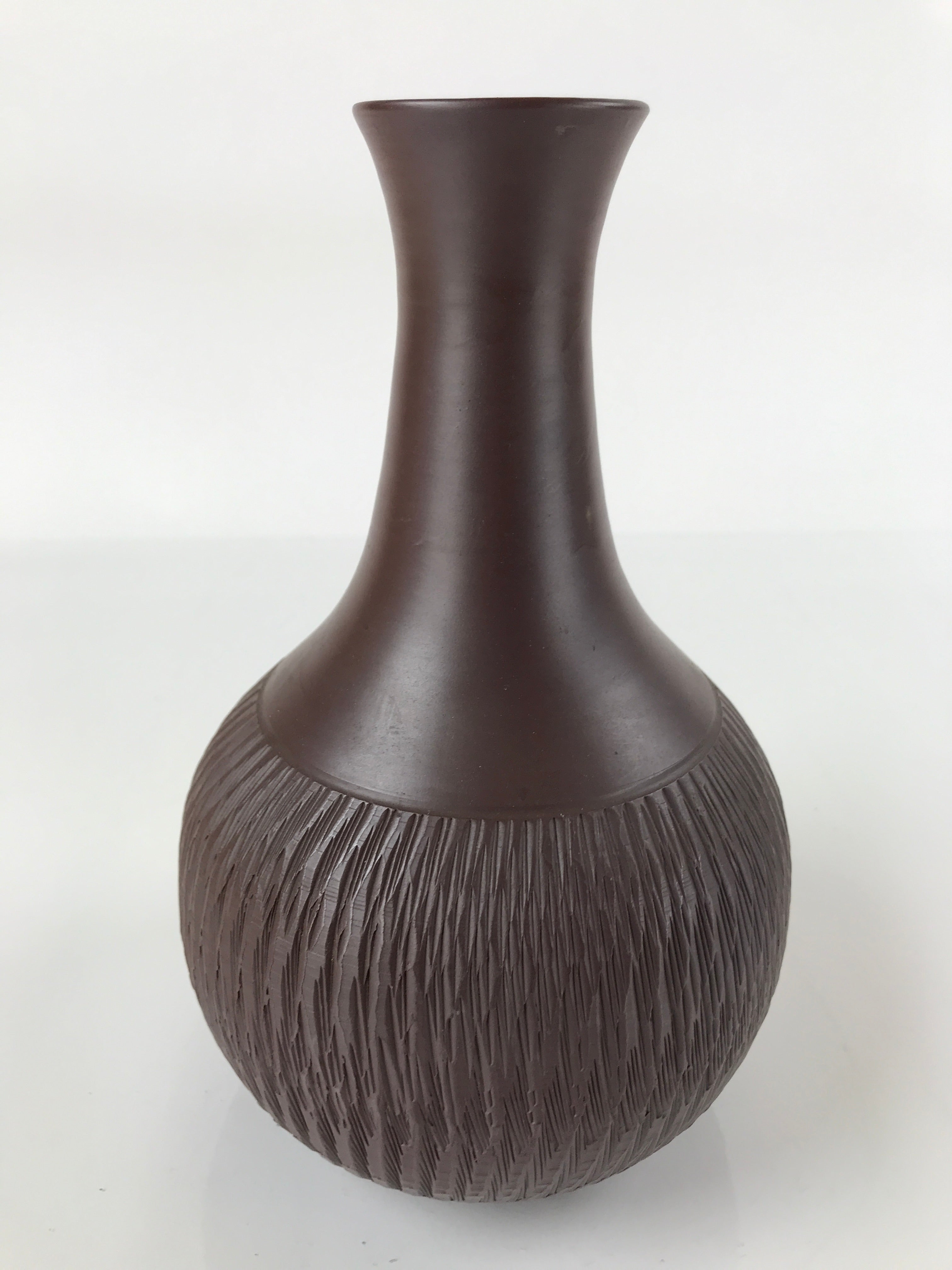 Japanese Ceramic Vase Kabin Vtg Ikebana Flower Arrangement Dark Brown FK93
