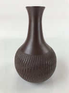 Japanese Ceramic Vase Kabin Vtg Ikebana Flower Arrangement Dark Brown FK93