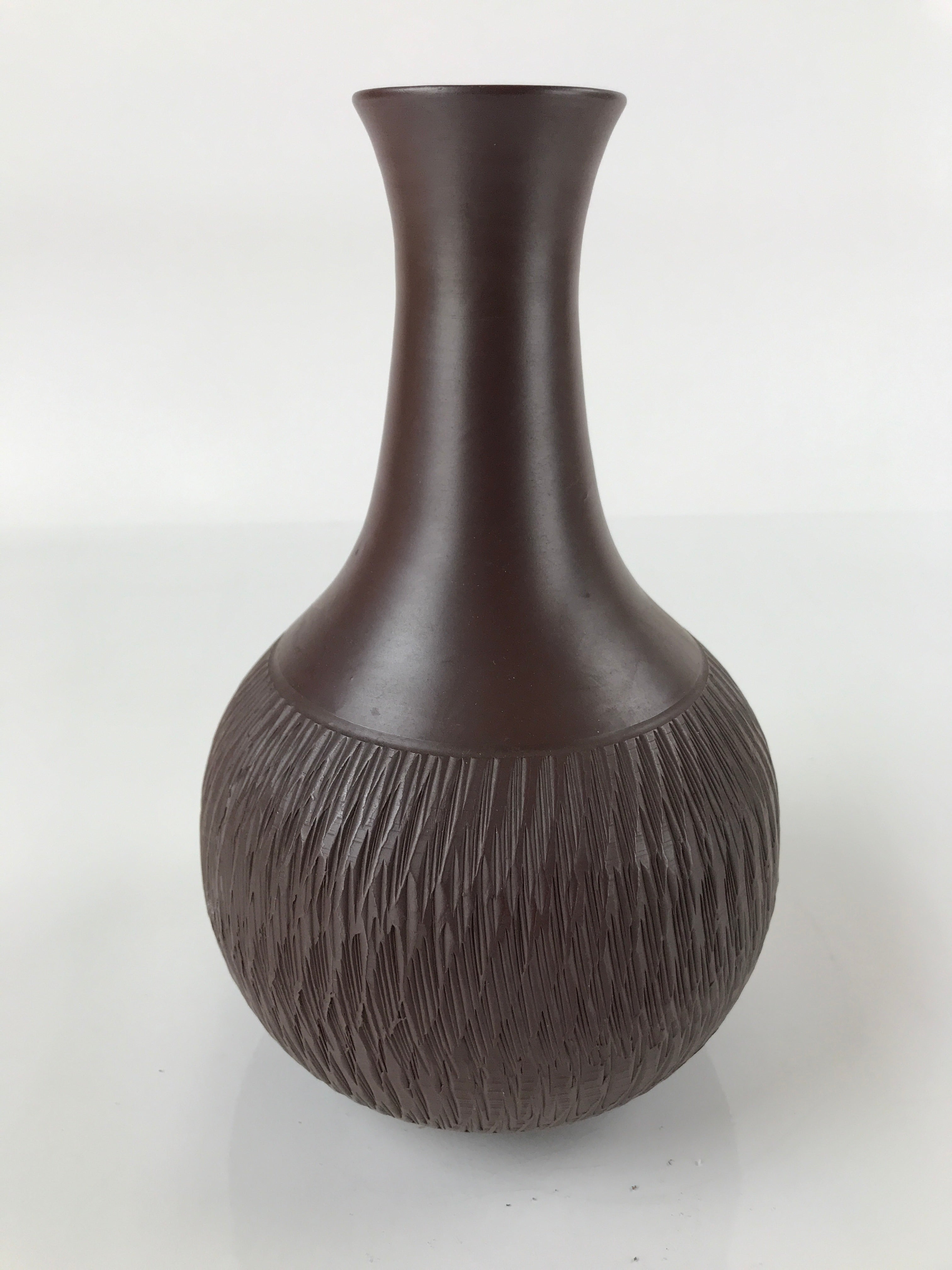 Japanese Ceramic Vase Kabin Vtg Ikebana Flower Arrangement Dark Brown FK93