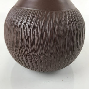Japanese Ceramic Vase Kabin Vtg Ikebana Flower Arrangement Dark Brown FK93