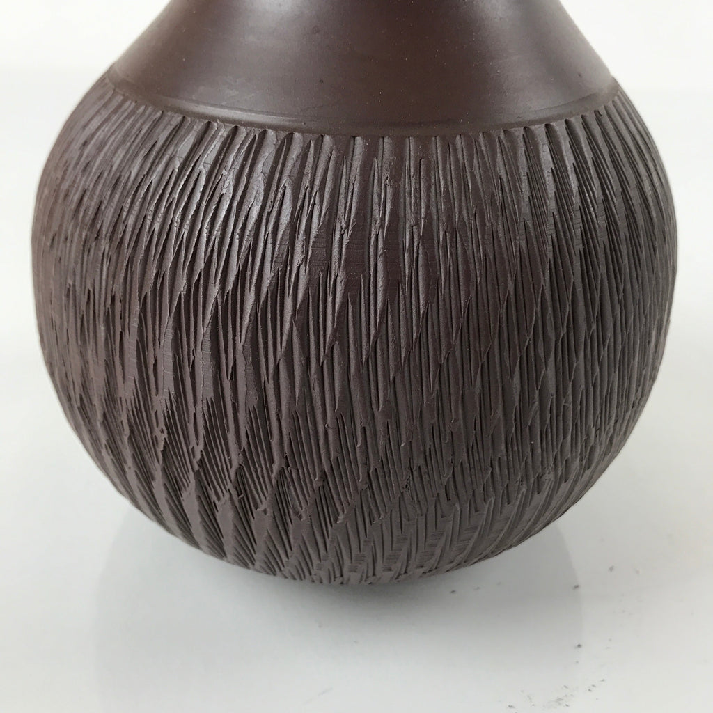 Japanese Ceramic Vase Kabin Vtg Ikebana Flower Arrangement Dark Brown FK93