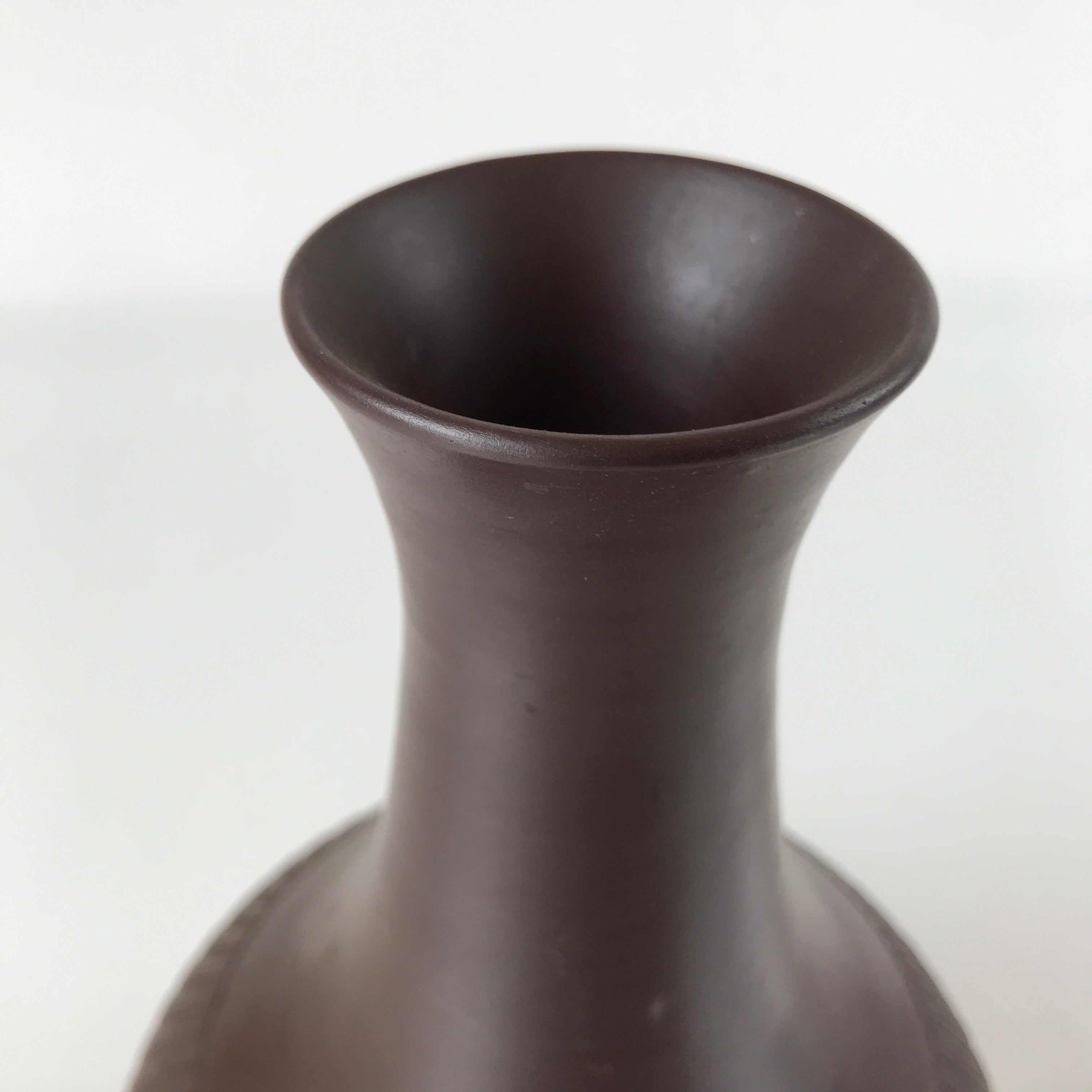 Japanese Ceramic Vase Kabin Vtg Ikebana Flower Arrangement Dark Brown FK93