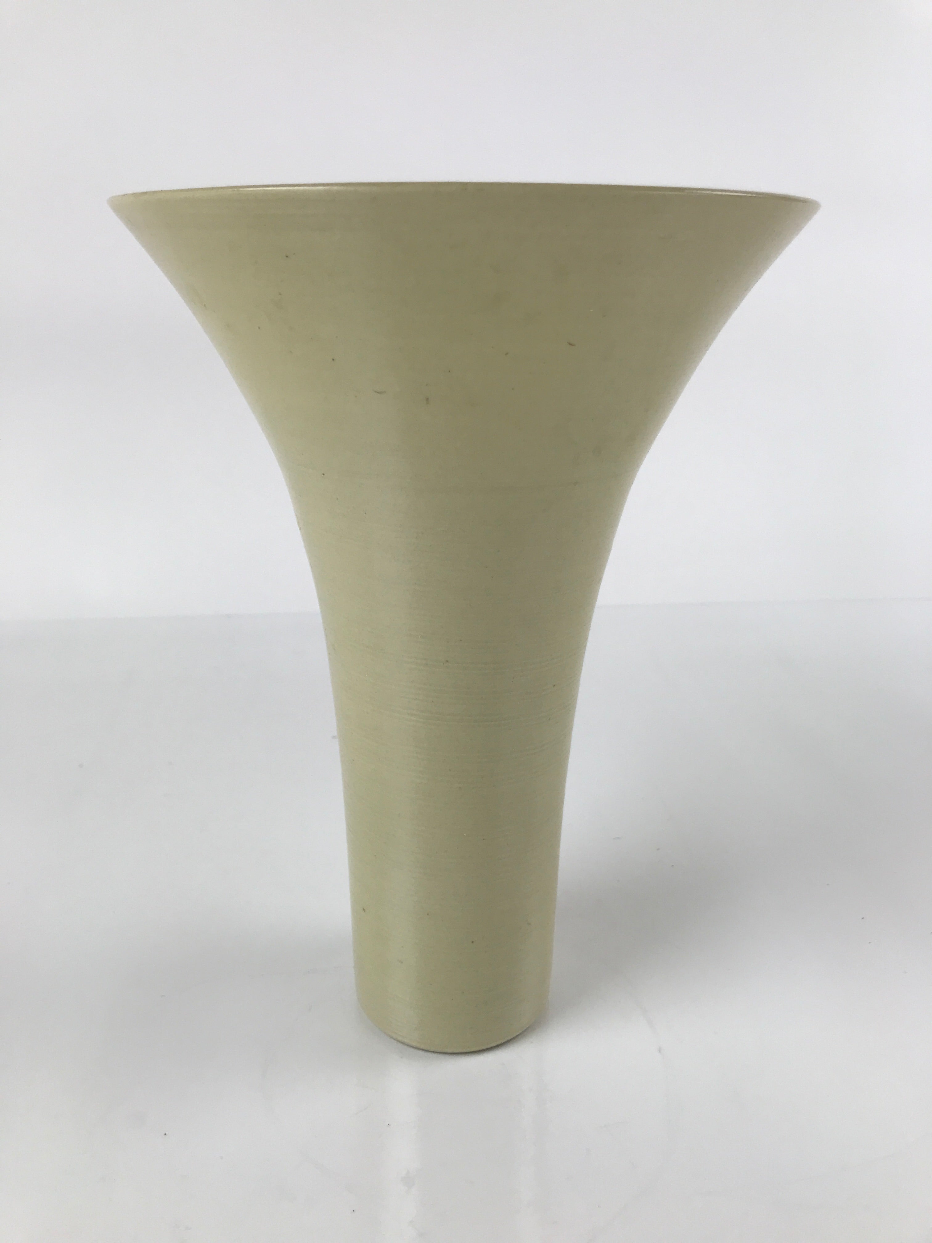 Japanese Ceramic Vase Kabin Vtg Ikebana Flower Arrangement Funnel Beige FK92