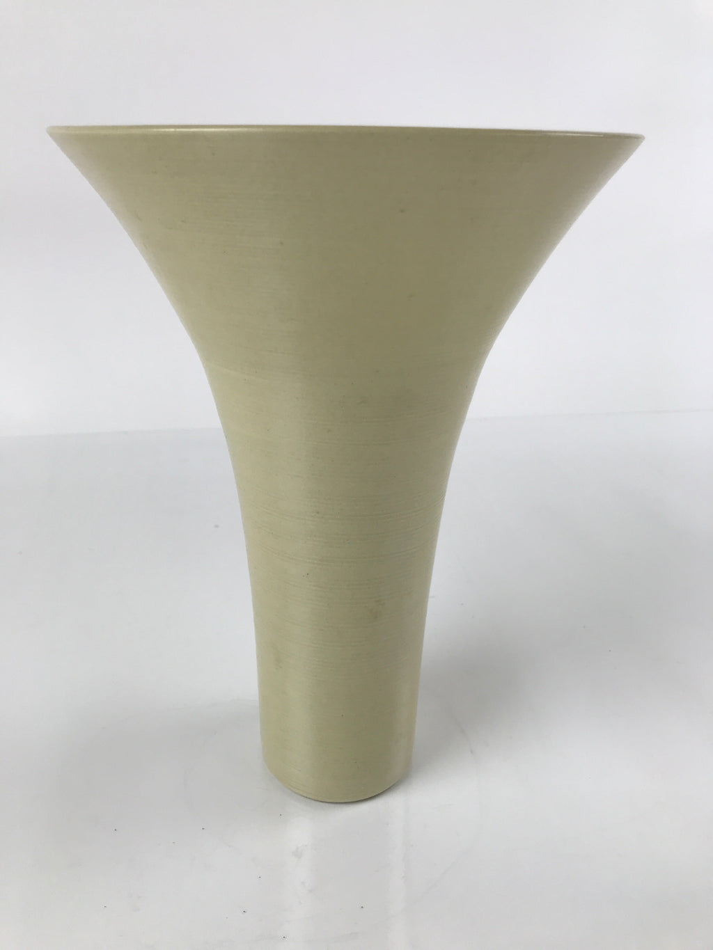Japanese Ceramic Vase Kabin Vtg Ikebana Flower Arrangement Funnel Beige FK92