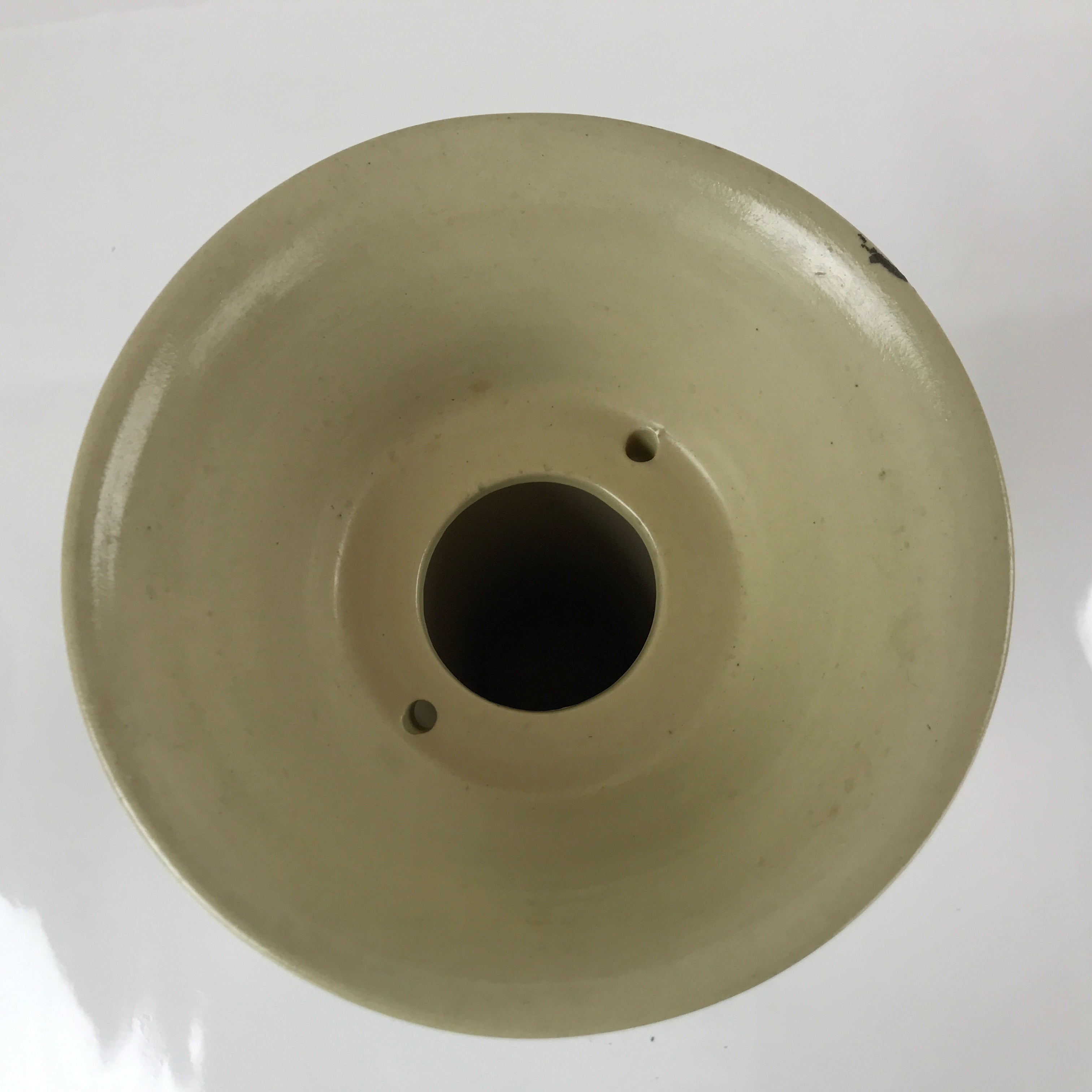 Japanese Ceramic Vase Kabin Vtg Ikebana Flower Arrangement Funnel Beige FK92