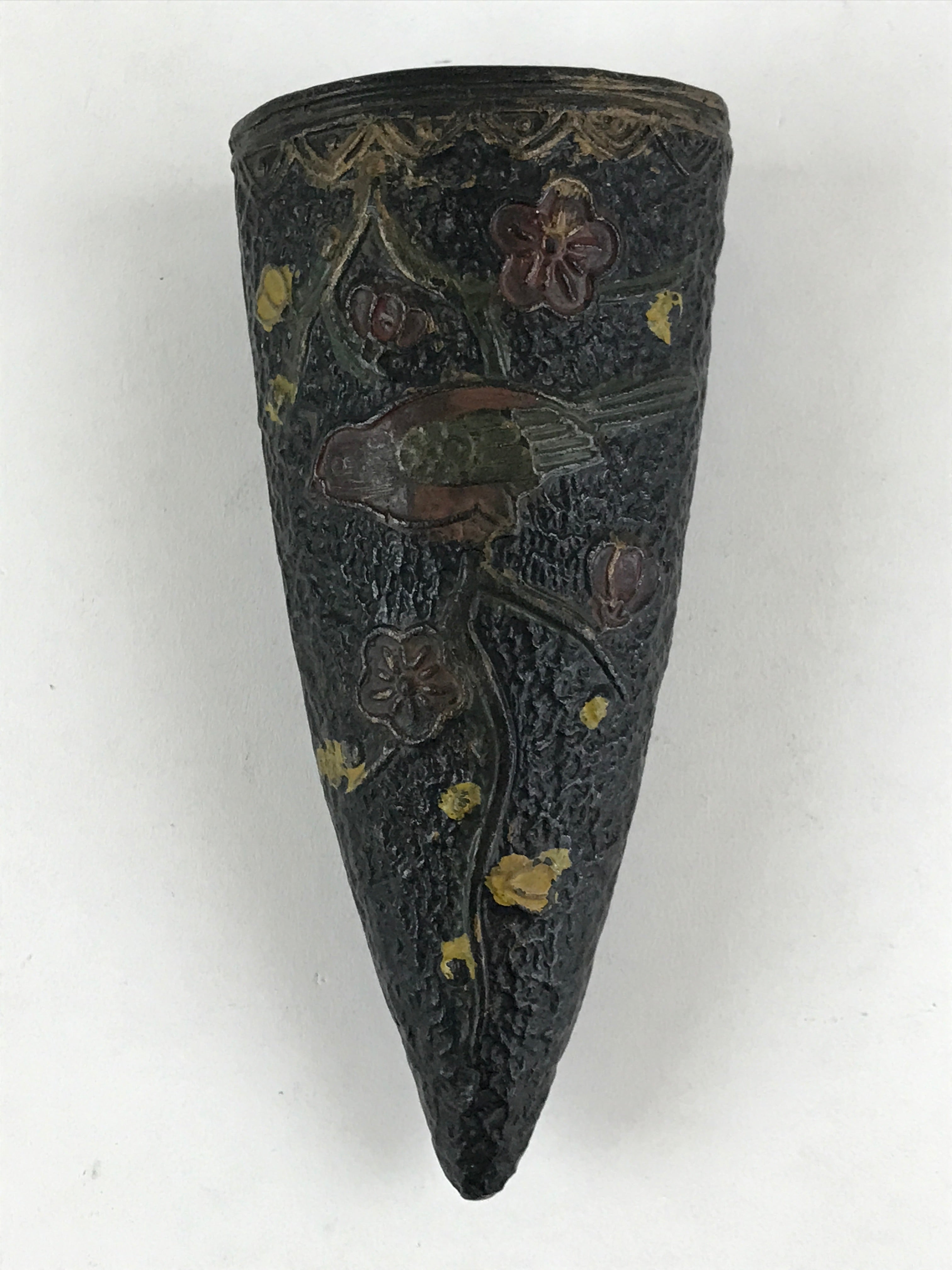 Japanese Ceramic Wall Hanging Single Flower Vase Vtg Kabin Flowers Black MFV76
