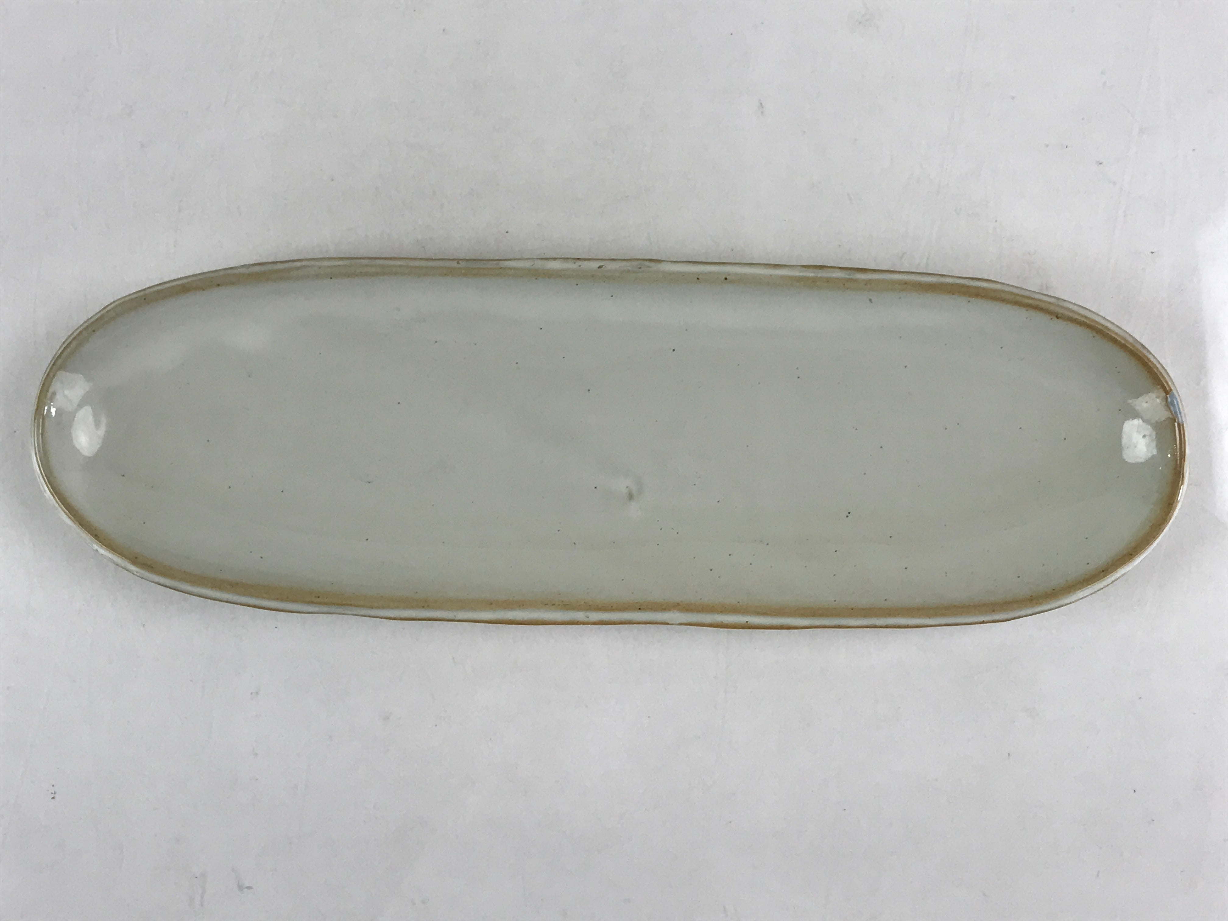 Japanese Ceramic White Small Plate Long Oval Vtg Pottery Yakimono PY444